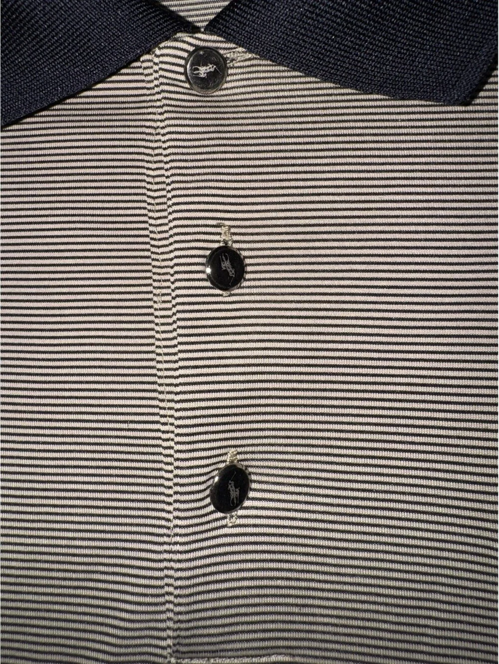Vintage Polo Ralph Lauren Polo Golf Shirt Pony Pocket Striped Tan Black XL Men